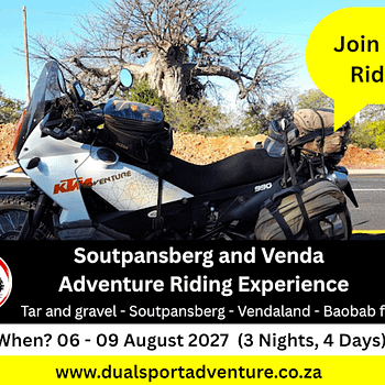 Soutpansberg and Venda Adventure Motorcycle Tour: 06 - 09 August 2027