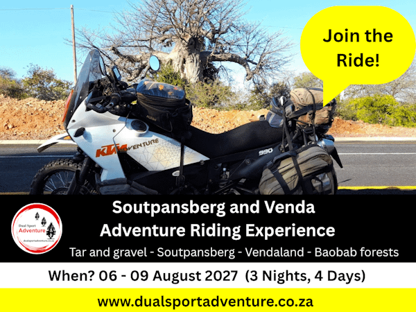 Soutpansberg and Venda Adventure Motorcycle Tour: 06 - 09 August 2027